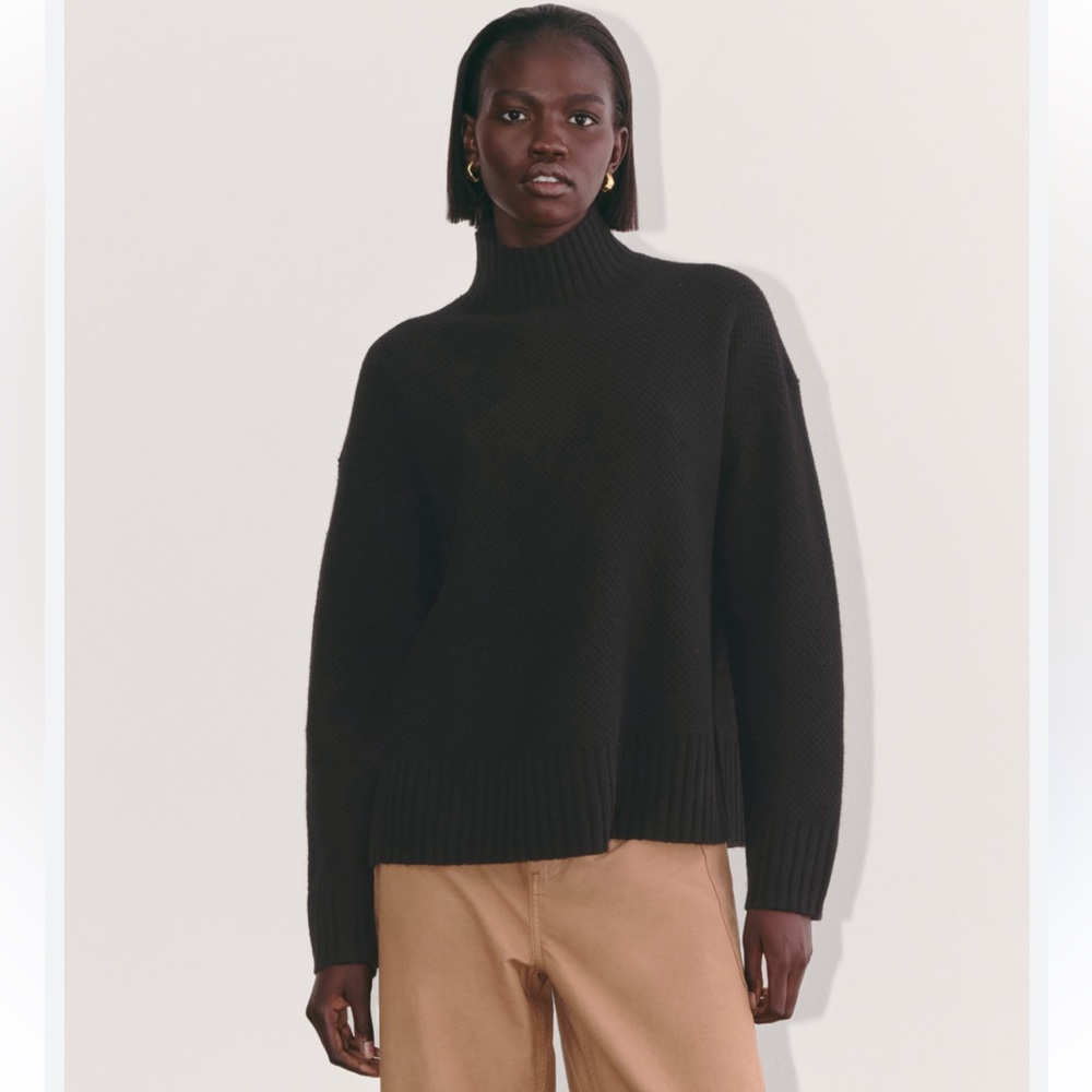 Everlane Black Cotton Mock Neck Rib Knit Sweater - Picture 12 of 12